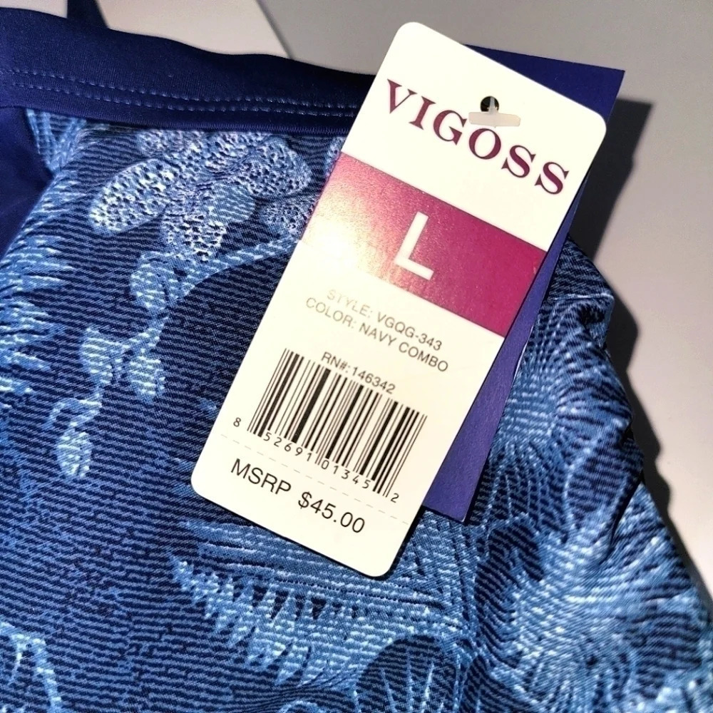 Vigoss Navy blue floral swim top - Picture 2 of 4